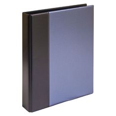 a black and blue binder on a white background