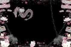 an image of hello kitty wallpapers with hearts and bows on it's border