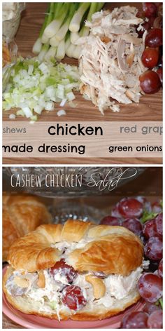 chicken salad on croissants with grapes and celery