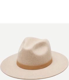 From Wyeth&#x2C; the Lux Wool Fedora Hat features:WoolGenuine leather trimPinched crownSoft brimPackableOne sizeVelcro size adjuster tucked inside the inner sweatband for a customizable fitApprox. 4.57" crown&#x2C; 3.25" brimImported. Beige Felt Hat With Flat Brim For Fall, Winter Beige Flat Brim Hat Band, Beige Panama Hat With Curved Brim For Fall, Beige Leather Flat Brim Hat, Beige Hat Bands With Flat Crown For Fall, Beige Leather Hats With Curved Brim, Chic Wide Brim Leather Hat, Chic Leather Wide Brim Hat, Wide Brim Beige Panama Hat For Winter