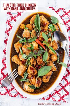 the cover of thai stir - fried chicken with basil and chilis