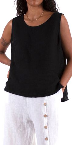 100% Linen Sleeveless Top with Button Enclosure Down the Back. 100% Linen Made in Italy Model is 5'8 Linen Sleeveless Top, Linen Top, Handbags On Sale, The Back, Sleeveless Top, Open Shoulder Tops, In Italy, Top Blouse, Online Store