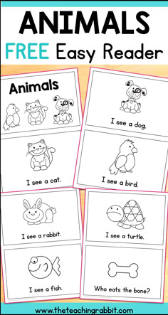 printable worksheet for kids to learn how to read animals