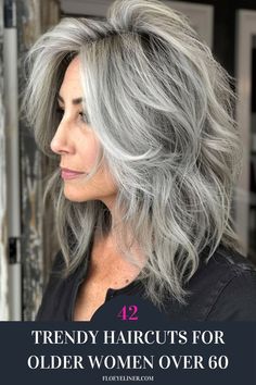 Check out our gallery of over 40 trendy haircut ideas for older women over 60 that will transform your style. From the choppy shoulder-length haircut you see here to pretty layers with side bangs, you'll love the ideas on our blog. Click the pin to see them now and follow us for more! Shoulder Length Layered Gray Hair, Hairstyles For Long Gray Hair Over 50, Shoulder Length Curly Gray Hair, Long Grey Shag Hairstyles, Grey Long Hair Older Women, Long Shag Hairstyles For Fine Hair, Choppy Medium Length Hair With Bangs, Medium Length Gray Hair With Layers, Gray Hair Shag Haircut