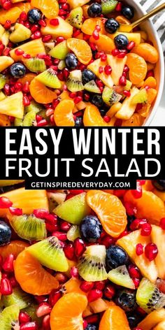 an easy winter fruit salad with pomegranate, kiwis and oranges