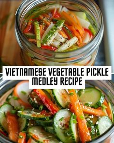 two pictures with different vegetables in them and the words vietnamese vegetable pickle medley recipe