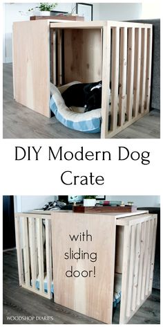 the diy modern dog crate with sliding door