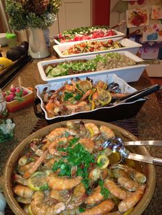 a table filled with different types of food