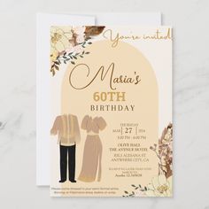 a birthday party card with an image of a man and woman in formal clothes on it