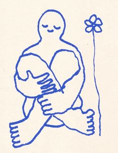 a drawing of a person holding a baby in their arms with a flower behind them