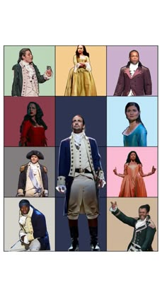 many different pictures of people dressed in historical clothing and clothes, including one man with his arms out