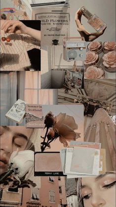 a collage of photos with flowers and other things