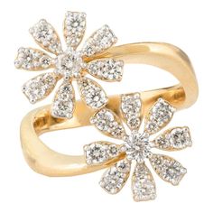 Certified Diamond Flower By Pass Ring in 18K Gold featuring natural diamonds of 0.749 carats. The gorgeous handcrafted ring goes with every style. April birthstone diamond brings love, fame, success and prosperity. Designed with two flowers studded with diamonds that makes it a perfect fit to wear it on your wedding or style it with any of your basic outfit to give it a glam. This is a perfect Diamond Ring. It can be a Bridal Shower Gift, Valentine Gift, Gift For Sister, Wedding Gift, Engagement Gift For Sister Wedding, By Pass Ring, Sister Wedding Gift, Two Flowers, Mother Daughter Gifts, Double Diamond, Bypass Ring, Gift Valentine, April Birthstone