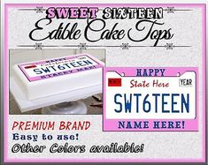 an advertisement for sweet sixteen birthday cake tops, with the name and number on it