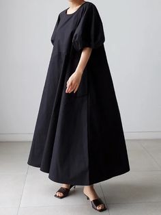 Regal Reverie: Bishop Sleeve Solid Color Midi Dress Loose Maxi Dress, Lantern Sleeve Dress, Sleeveless Short Dress, Short Sleeve Maxi Dresses, Bishop Sleeve, Long Shirt Dress, Style Maxi Dress, Fashion Seasons, Solid Dress