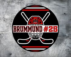 an image of a hockey logo with the name brumund 25 on it's side