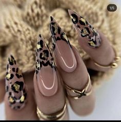 Leopard Nail Designs, Cheetah Nails, Leopard Print Nails, Stiletto Nails Designs, Leopard Nails, Glam Nails