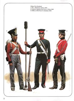 China,New Zealand: 1:Pte.,18th Foot;China,1842.2:Gunner,Madras Foot Arty.;China,1841.3:Officer,58th;New Zealand,1845. Victorian Uniform, American Uniform