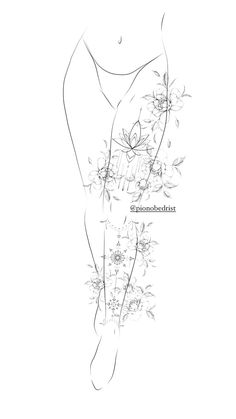 Ornamental Leg Tattoo, One Line Flower, Fine Line Floral, Full Leg Tattoos, Horoscope Tattoos, Tattoo Quotes For Women, Writing Tattoos, Chest Tattoos For Women