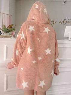 Our Starburst Pink Fuzzy is a light pink pretty with white stars! Features pockets and banded cuffs on sleeves. one size fits all. Cozy Long Sleeve Outerwear For Sleepovers, Cute Pink Loungewear Outerwear, Pink Outerwear With Pockets For Loungewear, Trendy Long Sleeve Outerwear With Star Print, Cuffs On Sleeves, Pink Fuzzy Jacket, Pink Crewneck, White Stars, One Size Fits All