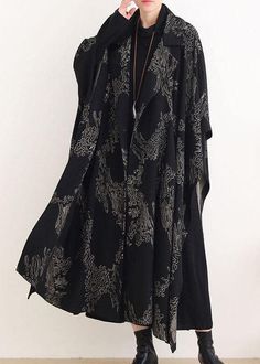 Beautiful Black Print Peter Pan Collar Button Long Trench coatsFabric: Cotton BlendedSize & Fit: Fit: This garment fits true to size.Length: Size 5XL measures 42.9"from shoulder to hemBust: Great for any cup size. Waist: Loose Fit. Comfortable room throughout midsection.Hip: Loose Fit - room for hips. Hand Wash Cold. Cotton Silk Fabric, Hand Reference, Long Trench, Women Long Sleeve Dress, Plus Size Coats, Long Trench Coat, Trench Coat Black, Loose Style, Sleek Fashion