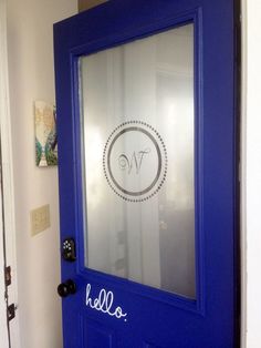 a blue door with the word hello written on it