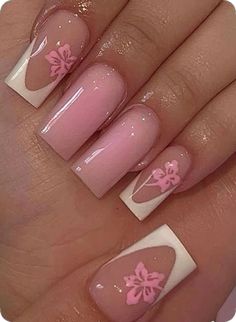 Nail Inspo Short Almond French Tip, French Tips With Design Square, Nail Inspo Girly, Square Nails Butterfly, Holiday Nail Inspo Summer Short, Simple Nail Inspo Square, Summer Nail Ideas 2024, Holiday Acrylic Nails, Summery Nails