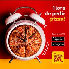 an advertisement for pizza delivery with a clock on the front and side of it that says, hora de pedir pizza