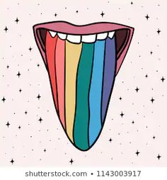 a rainbow colored tongue with stars in the background