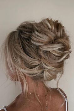 boho french twist High Bun Updo With Braid, Boho Buns Messy, Bridal Updo Messy Bun, Messy French Twist Long Hair, Bridemaids Hairstyles Messy Bun, Wedding Hair Up High Bun, Bridal Hair Updo Messy, Twisted High Bun, Textured Bun Updo