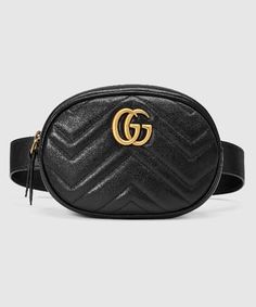 Description Part of the GG Marmont line, the belt bag was presented for the first time by Alessandro Michele in the Pre-Fall 2017 collection. It has a sportswear-inspired rounded shape with a leather belt which is designed so the bag can be high on the waist. It features the recognizable Double G detail-an archival play on the Running G. Size: 7″W x 4.5″H x 2″D / W18cm x H11cm x D5cm 100% genuine materials, matching the quality of the Gucci product; Black matelassé chevron leather with black leather detail Gold-toned hardware Double G Interior open pocket Adjustable belt closure Top zip closure Leather lining Can be as a belt bag on the hip or waist, or as a cross body bag. Sizing will differ based on where the belt is , please refer to the size guide to find your size. Comes with dust bag Gucci Black Belt Bag, Gucci Fanny Pack, Gucci Marmont Belt, Gucci Gg Marmont Matelasse, Leather Waist Bag, Fanny Bag, Fall Handbags, Bags Gucci, Gucci Marmont