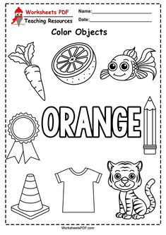 an orange worksheet with the words, color objects and other things in it