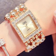 G&D Women's Fine Fashion Premium Quality Luxury Style Bracelet Watch - Divine Inspiration Styles Elegant Gold Square Face Watch, Elegant Gold Square-faced Watch, Elegant Rectangular Watches With Bracelet Strap, Elegant Rectangular Watch With Bracelet Strap, Elegant Silver Watch With Square Face, Elegant Silver Square Watch, Rectangular Rose Gold Jewelry For Evening, Trendy Gold Watch With Rectangular Dial, Elegant Rectangular Watches As A Gift