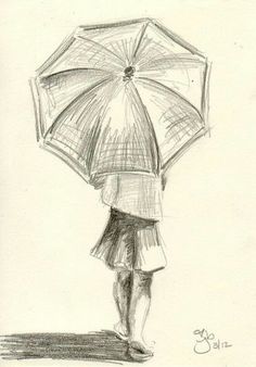 a drawing of a person holding an umbrella