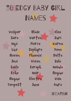 a baby girl name chart with stars and names for each child's birth date