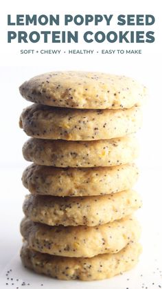 a stack of lemon poppy seed protein cookies