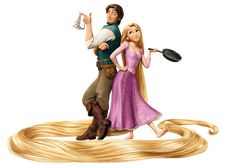 rap and rap from tangled with long blonde hair, one holding a frying pan