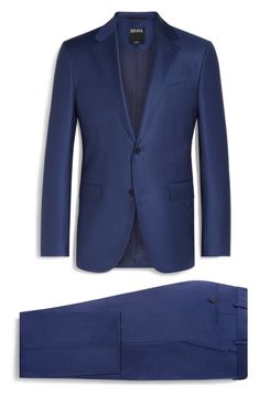 Incredibly high-thread-count wool—named for the Italian word for 120,000—lends a luxurious feel to this impeccable suit. Precise pickstitching showcases the label's scrupulous attention to detail. Jacket has notched lapels, chest welt pocket, front flap pockets, side vents Pants have zip fly; front slant pockets; back button-welt pockets Lined 100% wool Dry clean Made in Italy Designer Clothing Blue Formal Sets With Welt Pockets, Elegant Blue Suiting Fabric Sets, Luxury Blue Business Sets, Luxury Blue Suits With Welt Pockets, Designer Silk Suits For Business, Blue Luxury Suits With Welt Pockets, Luxury Wool Formal Sets, Luxury Wool Sets For Formal Occasions, Blue Silk Suits For Formal Occasions