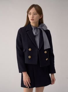 Blue Coat Suit, Suit With Skirt, Work Outfit Inspiration, Prep Style, Navy Blue Blazer, Preppy Chic, Japanese Dress, Korean Fashion Dress, Korean Dress