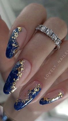 Daily Squared Food, Table Settings Decorations, Nail Designs For Blue Nails, Navy And Gold Dip Nails, Nail Art For Marriage Function, Pretty Blue Nail Designs, Dark Blue Prom Nails Short, Starry Night Nails Acrylic, Special Event Nails