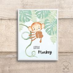 a card with a monkey on it and the words little monkey