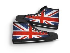 These cute UK flag shoes are sure to attrack some attention ! Our custom made shoes will make the best gift for any occasion! All of our sneakers are custom-made-to-order and handcrafted to the highest quality standards Check out more of our footwear here: https://www.etsy.com/shop/unicornshoesshop/ Product Name: UK Flag Shoes | GB Flag Sneakers | England Fşag Shoes | British Flag Shoes | Custom High Top Converse Style Sneakers For Adults Women & Men Product Features; ▶ Full canvas double si Gb Flag, High Tops Sneakers, Style Converse, High Top Converse, Custom Made Shoes, Rose Shoes, Uk Flag, Converse Style, British Flag