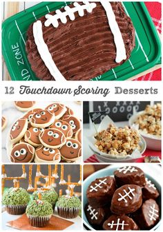 football themed desserts and treats are featured in this collage