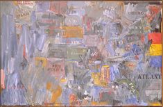 an abstract painting with many different colors and shapes on it's surface, as well as the words atlanta