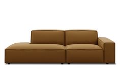 a brown couch sitting on top of a white floor