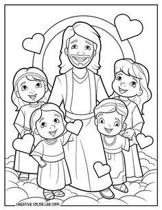 jesus and his family coloring pages for kids to color on the page is in black and white