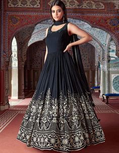 There’s no going wrong with an outfit this pretty! ✨ Black Georgette Anarkali Grab it Now: https://bit.ly/3UMQNKL Get 20% off on Salwar Suits Minimum purchase of $100.00 #arabicattire #trending #insta #salwaarkameez #fashionable #new #latestcollection #dresses #muslimdress #tradition #salwarsuitonline #salwaardesign #buynow Anarkali Suits Designer, Best Designer Suits, Arab Dress, डिजाइनर कपड़े, Black Anarkali, Georgette Suit, Designer Suits Online, Women Suits Wedding, Modest Evening Dress