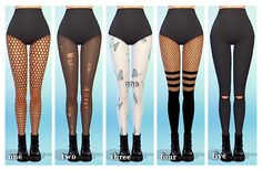 four different types of leggings with fishnet stockings on them and one showing the same pattern