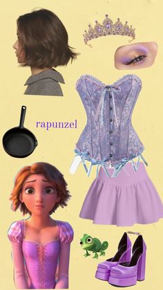 rapunzel from tangled in love with her purple dress and high heeled shoes