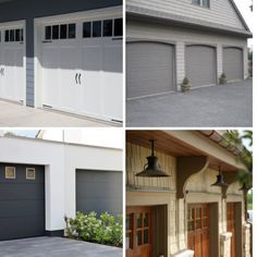 four different garages with two doors and three windows